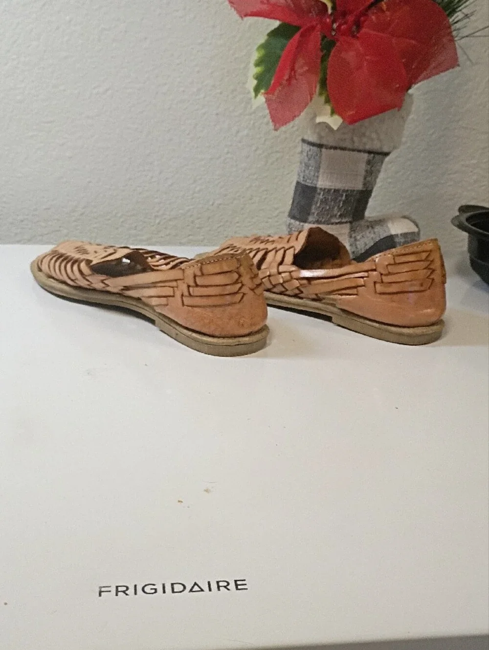 Woven Leather Open-Toe Sandals in Light Brown